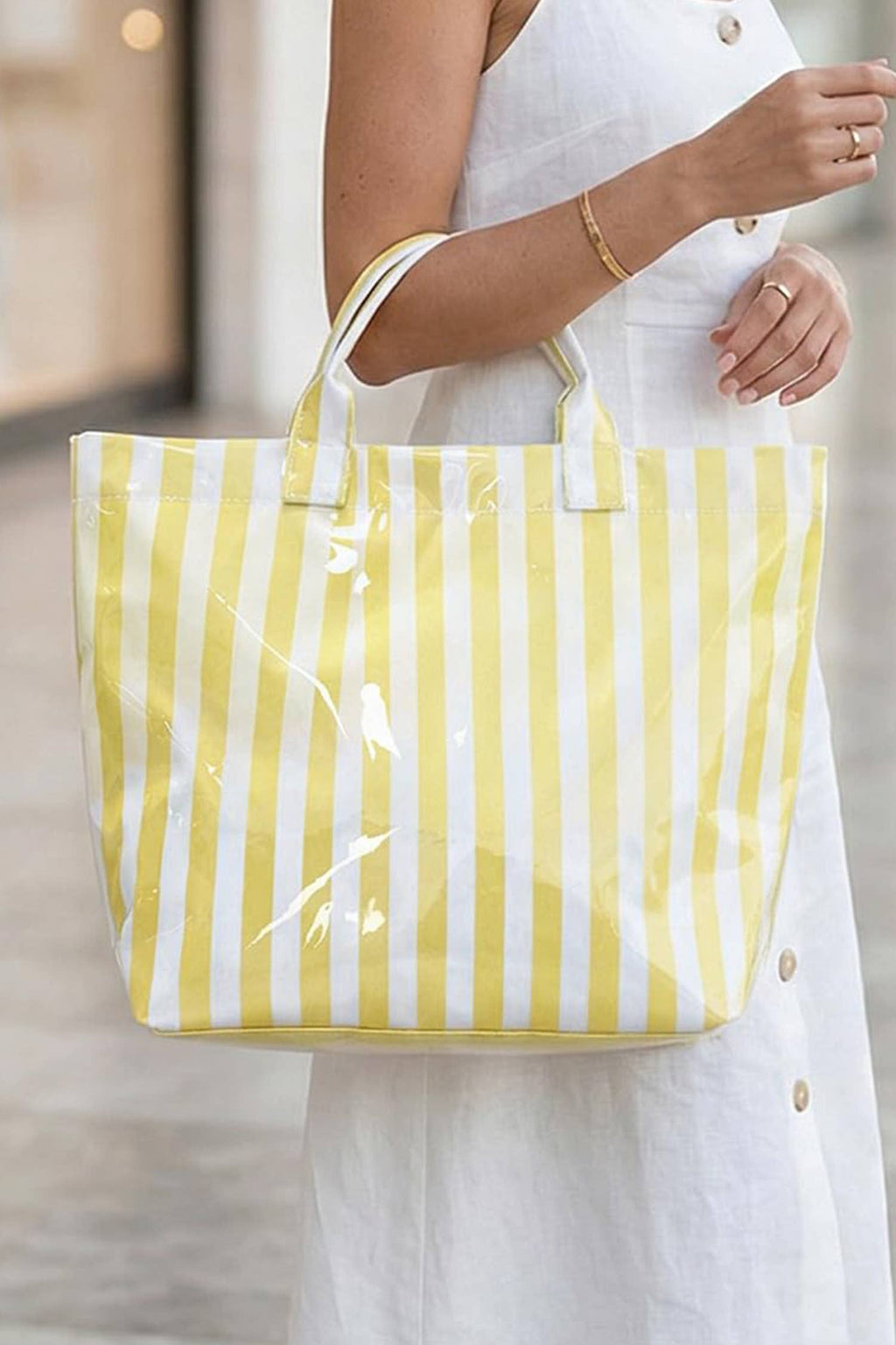Glossy Striped Large Tote Bag
