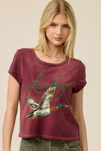 Lucky Ducky Mallard Graphic Potassium Spray Faux Crop Tee