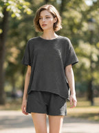 `.SI-26647 Corded Rib Short Sleeve Tee & Short Pants 2PC Set