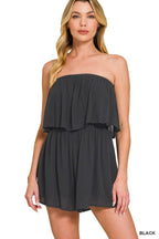 Woven Crinkle Strapless Rompers
