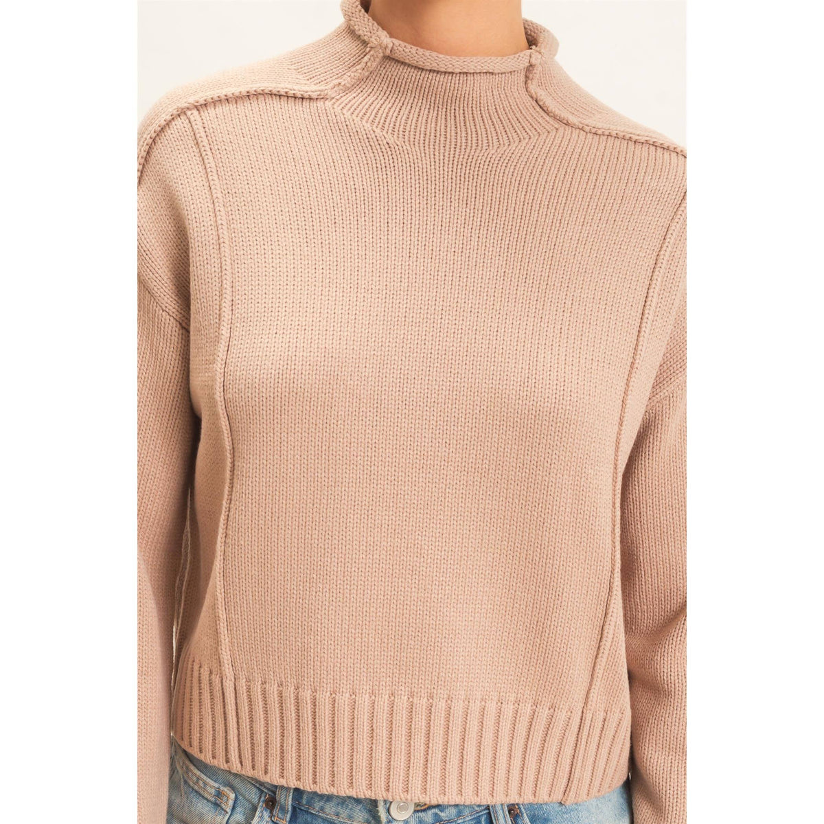 Roll Neck Sweater With Reversed Seam