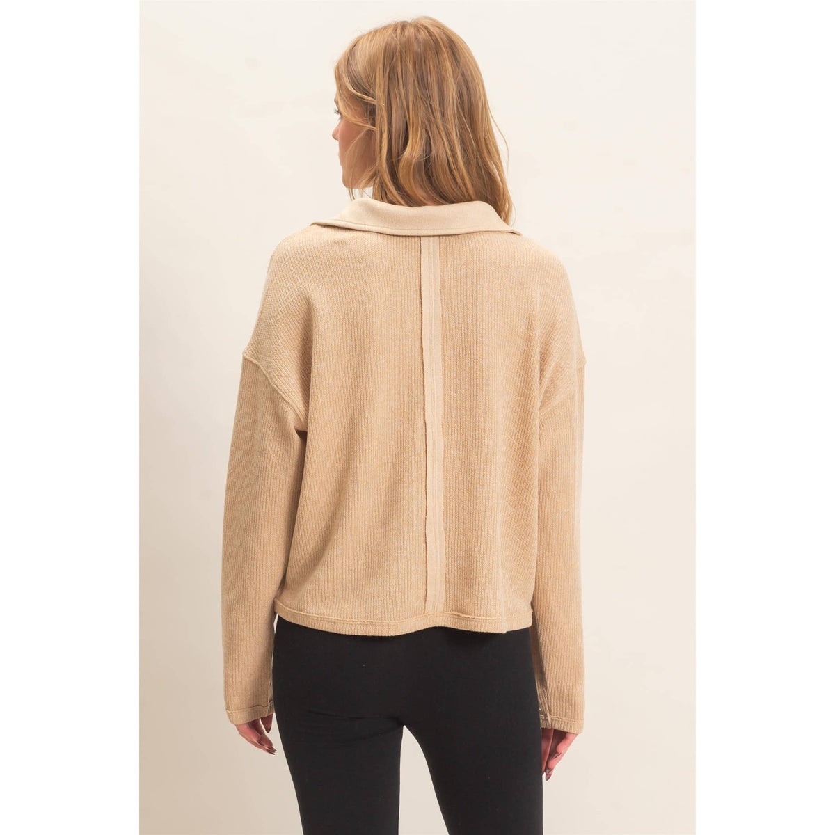 Ribbed Collared Pullover Top
