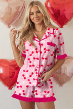 Cherry Bow Tie Top and Shorts Pajama Set