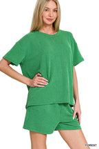 `.SI-26647 Corded Rib Short Sleeve Tee & Short Pants 2PC Set