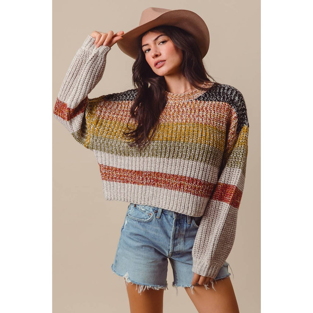 STRIPED MULTI COLOR CROP SWEATER