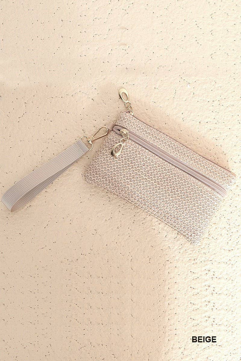 Boho Woven Straw Wristlet Wallet Bag