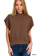 Mock Neck Short Dolman Sleeve Sweater