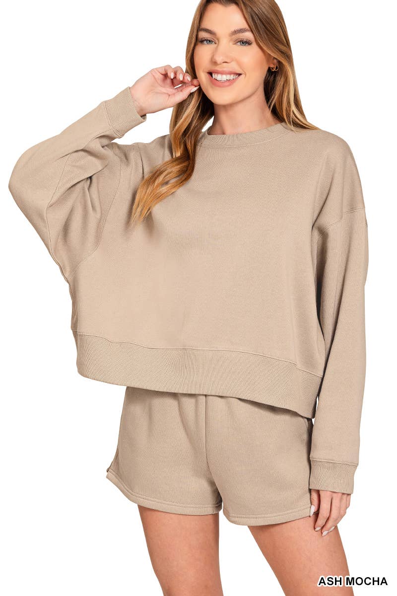 Fleece Round Neck Pullover And Shorts Set