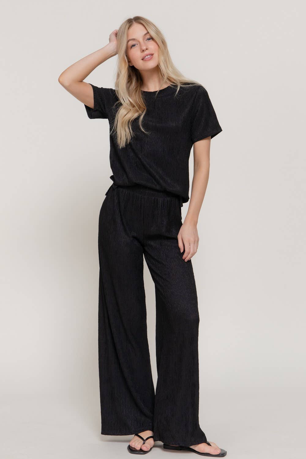 0504 Crinkle Knit Top & Pants 2pc Set SI-29441