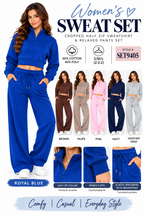 Fleece lined crop 1/4 zipper sweatshirt with pants sweat set