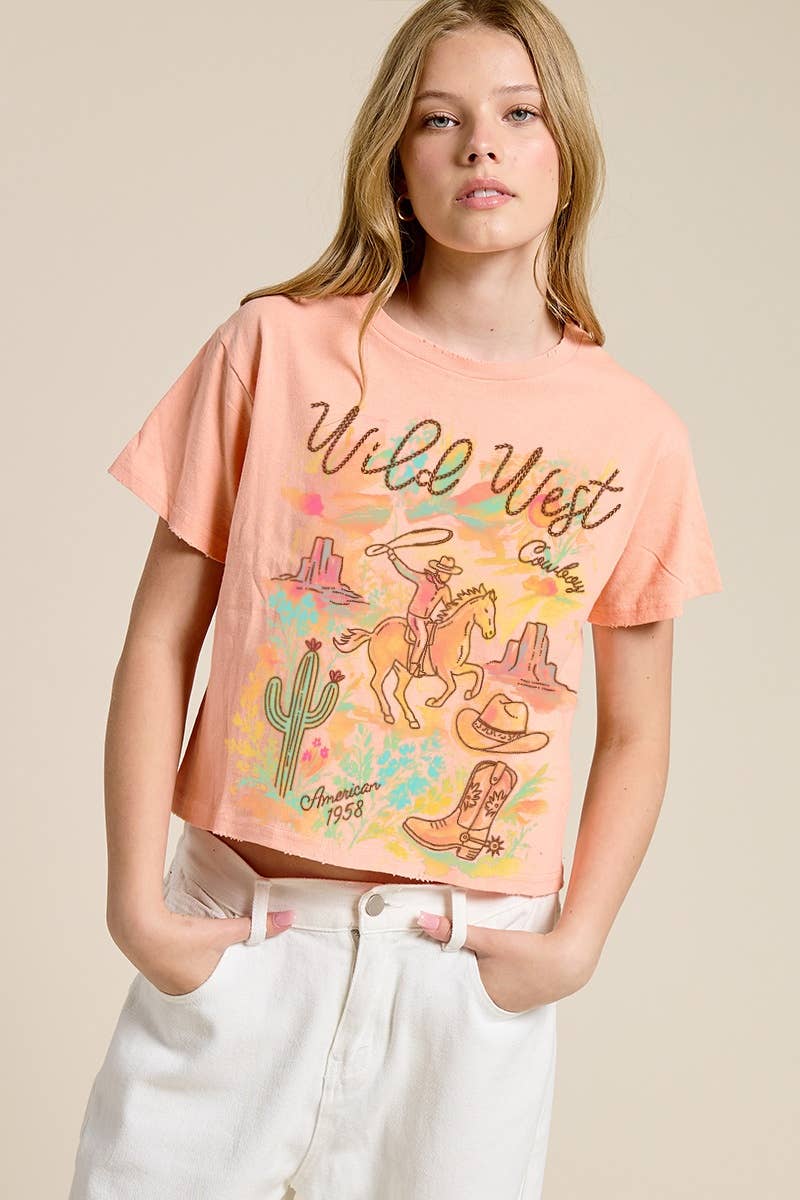 Puff' Wild West Cowboy Graphic S/S Seamless Faux Crop