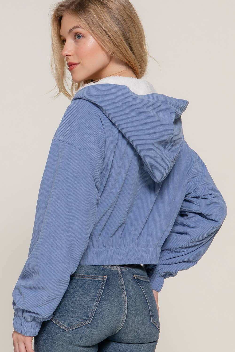 Long Sleeve Hoodie Inside Fur Corduroy Zip Up Jacket