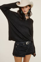 Baggy Knit Sweater with Henley Collar