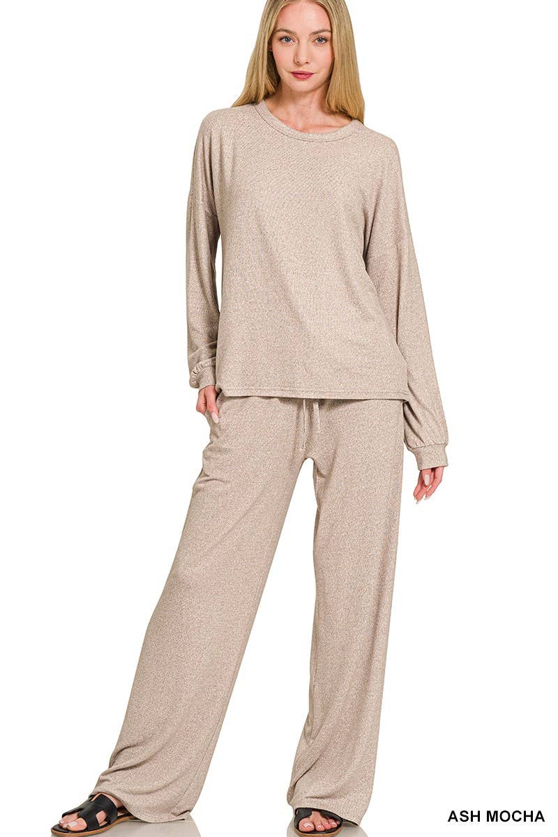 Soft Melange Hacci Long Slv Tee And Pants Set