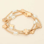 3PCS - Cross Charm Pearl Beaded Stretch Multi Layered Bracelets