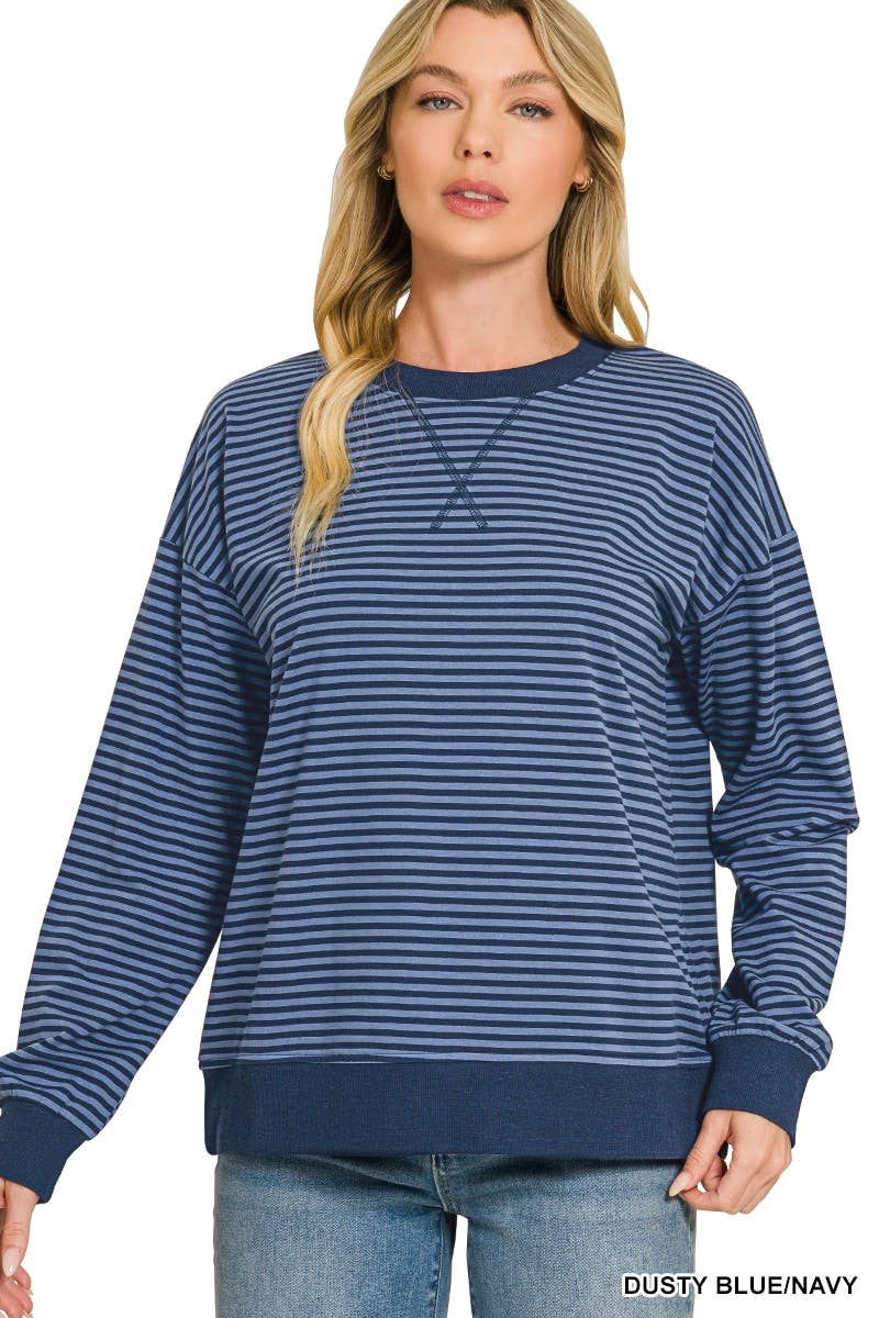 Striped Rib Banded Pullover