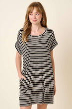 D1890-STRIPE DOLMAN T SHIRT DRESS