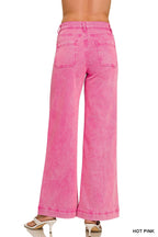 High Rise Wide Leg Pintuck Color Denim Pants