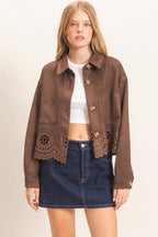 Suede Jacket With Laser Cut Hem
