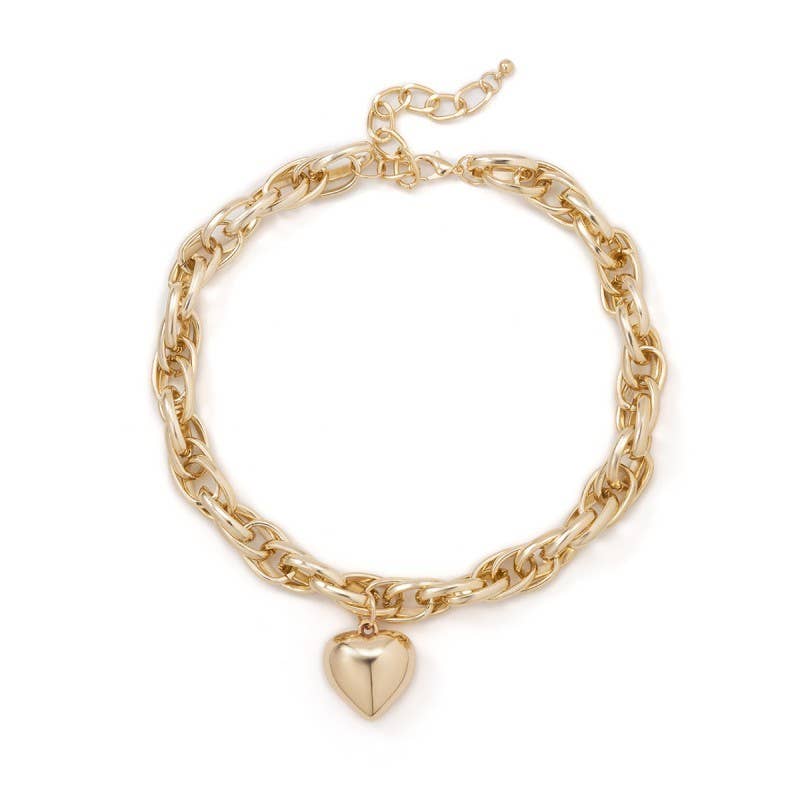 PUFFY HEART CHUNKY CHAIN STATEMENT NECKLACE | 40NK9577