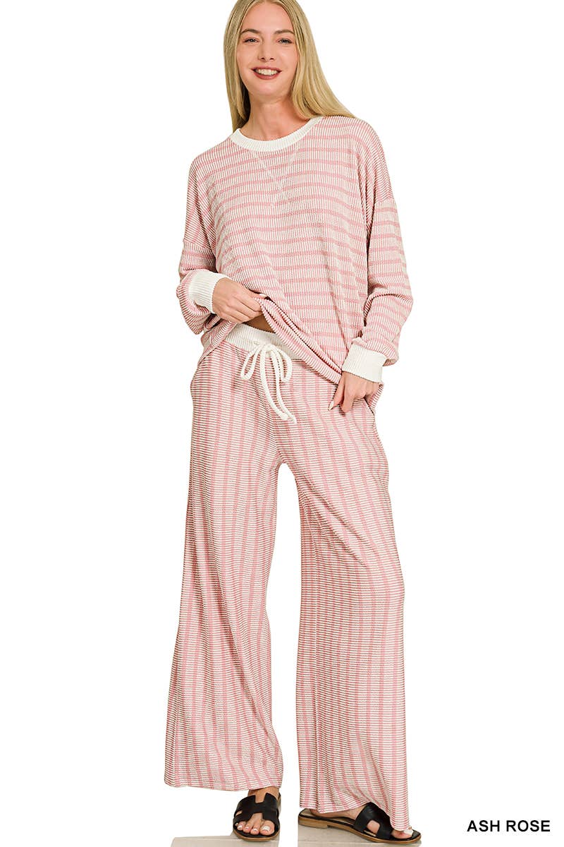 Raised Rib Striped Pullover & Pants 2PC Set