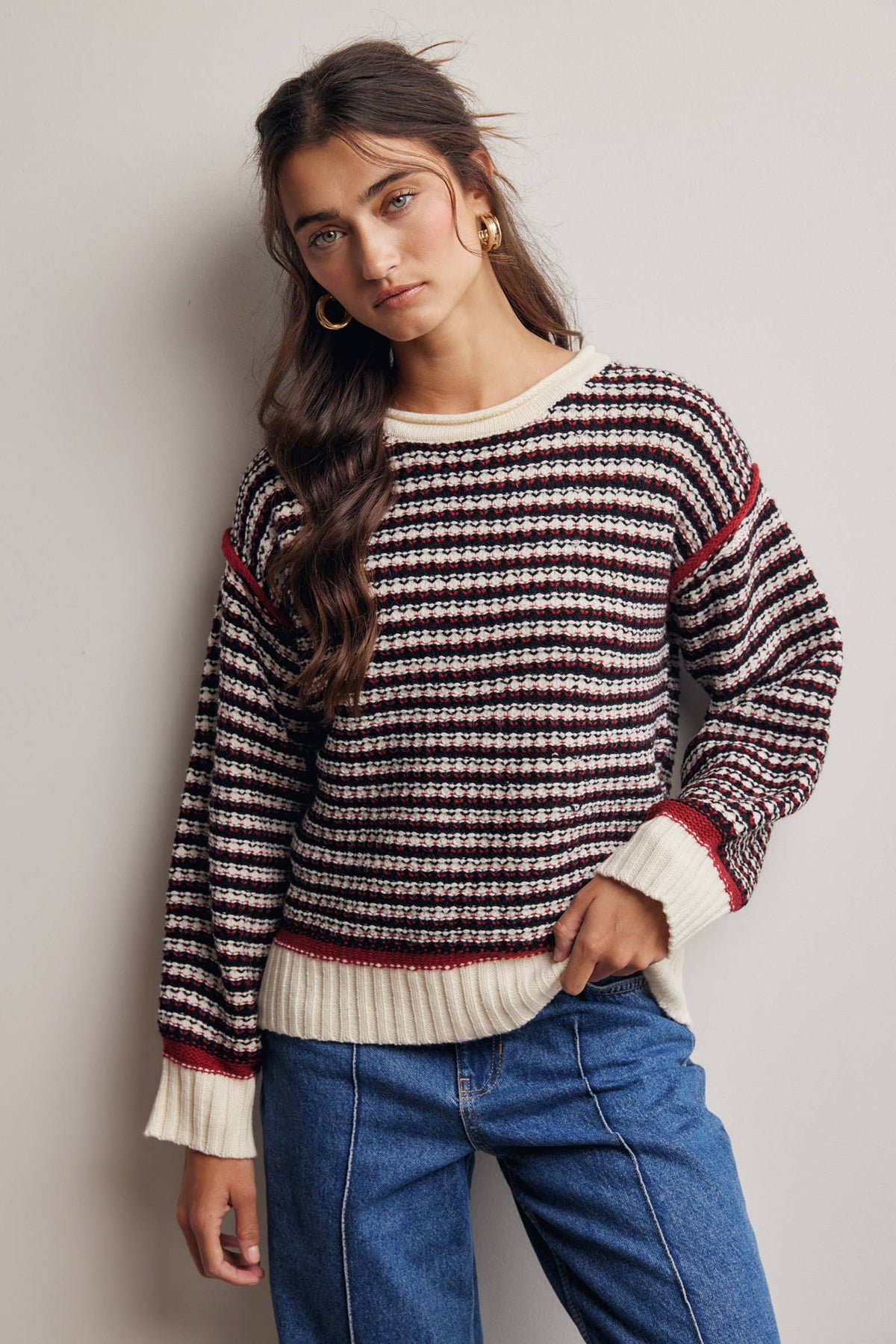 Striped Textured Knit Sweater FSW0063