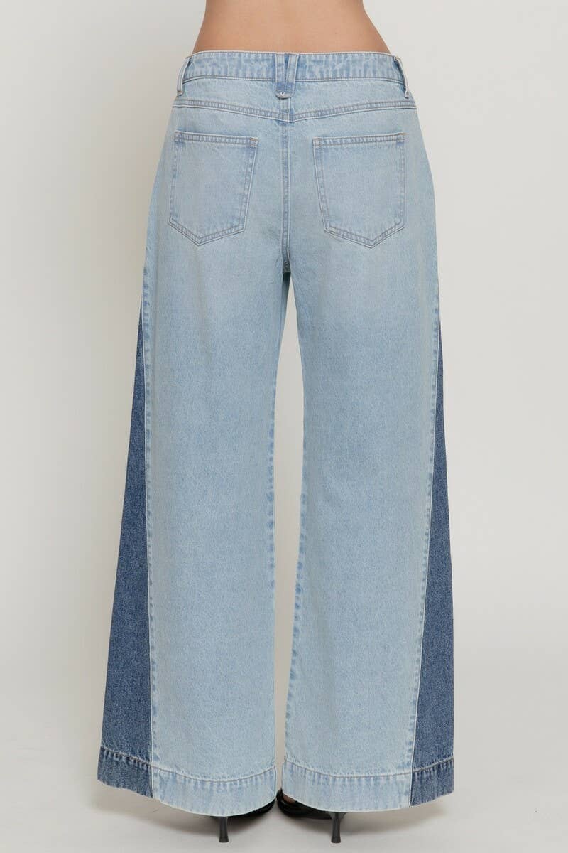 Wide Leg Color Combination Denim Pants