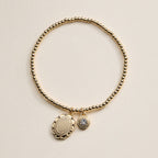 Beaded Heart Charm Stretch Bracelet Set | 3-Piece Layered Stack with Gold Accents