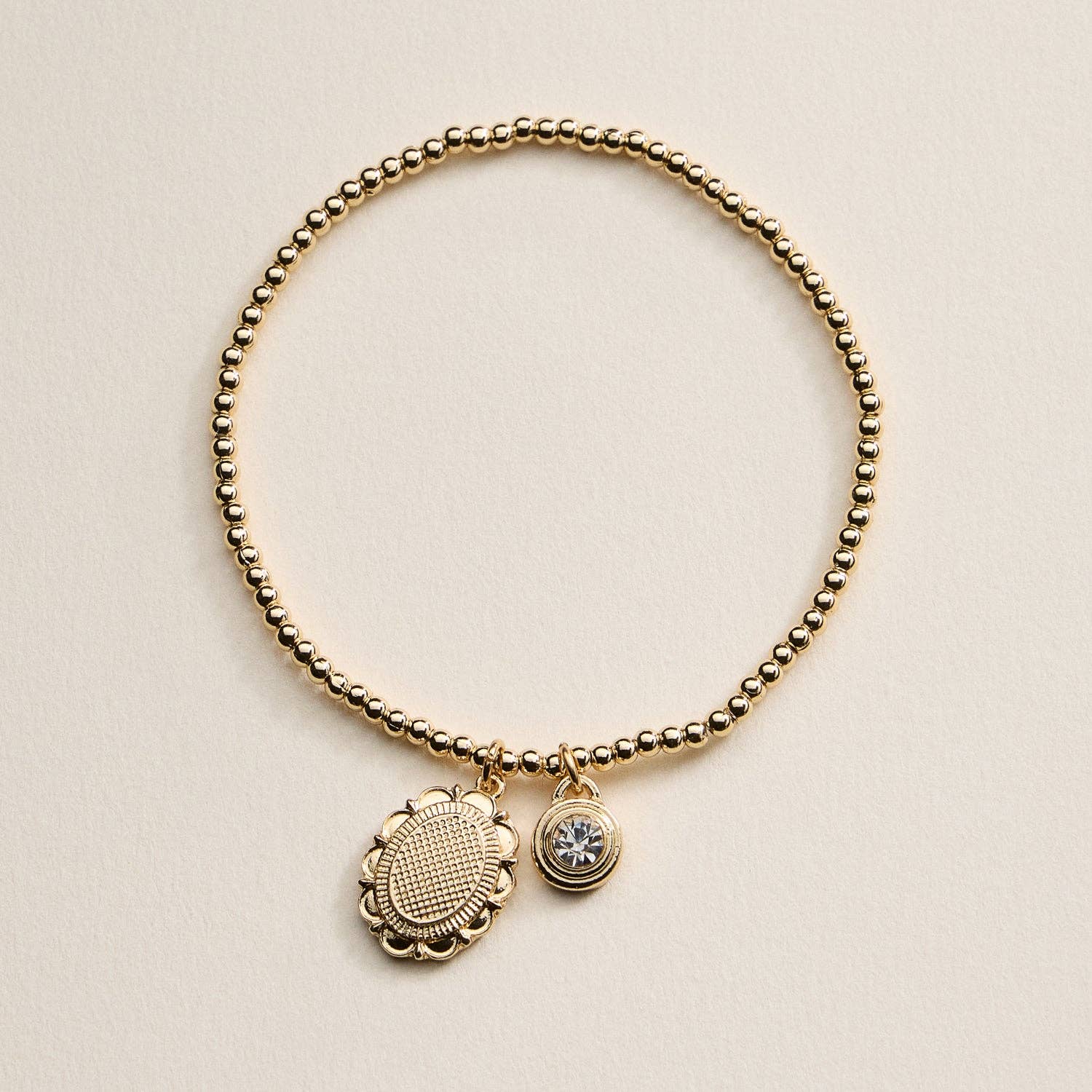 Beaded Heart Charm Stretch Bracelet Set | 3-Piece Layered Stack with Gold Accents