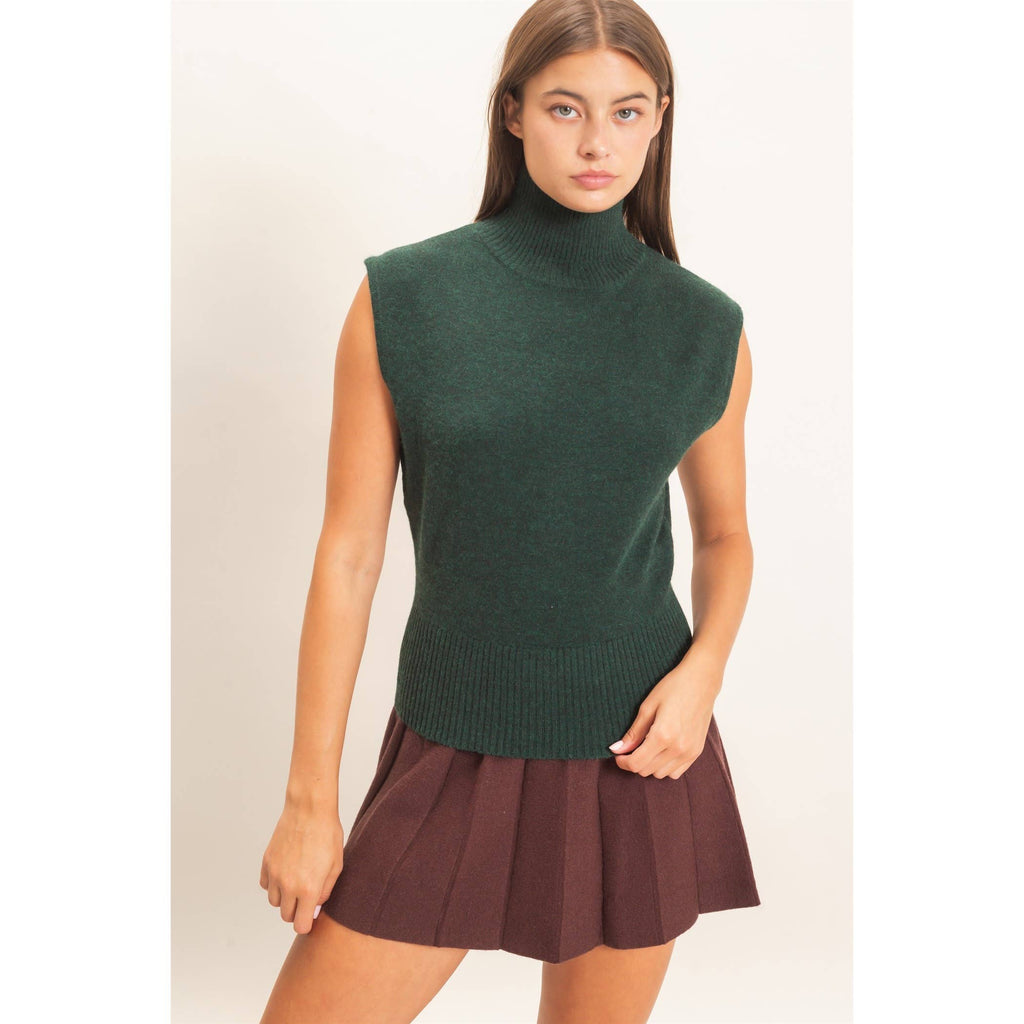 Sleeveless High Neck Knit Top
