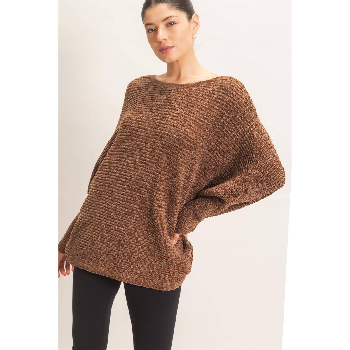 Chenille Boat Neck Dolman Sleeve Sweater