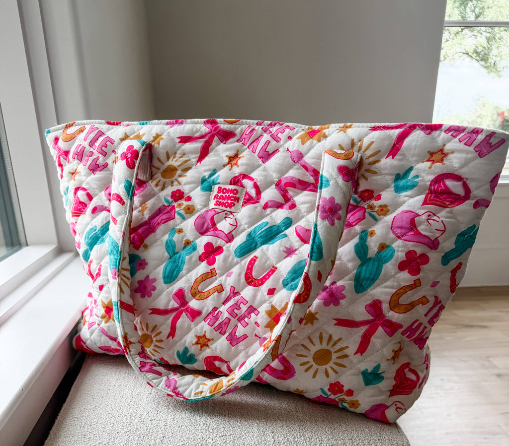 Western Print Everyday Carryall Tote Bag - Fabric Quilted 
