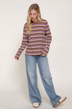 Oversized Long Sleeve Y/D Multi Striped Knit Top