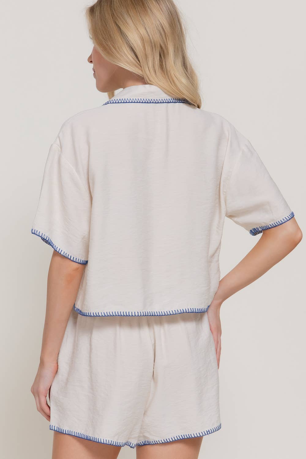 Short Sleeve Edge Stitch & Embroidered Boxy Shirt