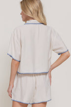 Short Sleeve Edge Stitch & Embroidered Boxy Shirt