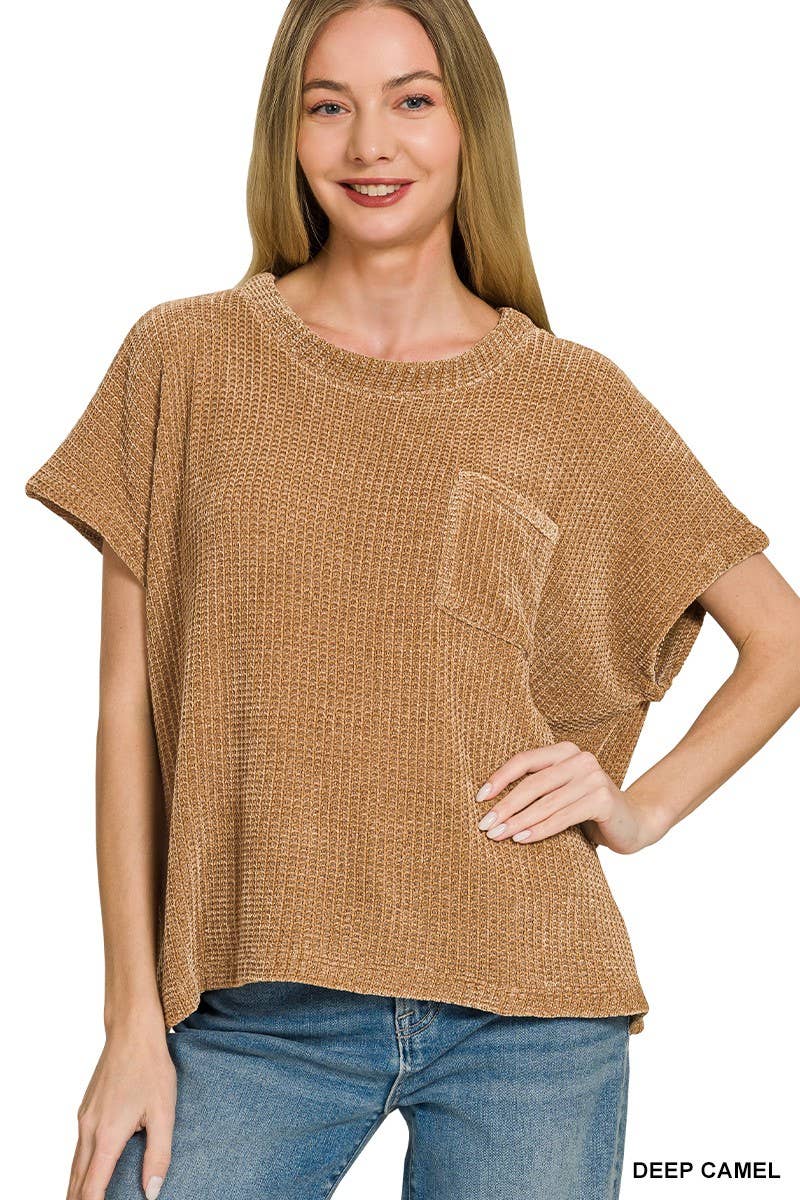 Chenille Waffle Short Sleeve Sweater
