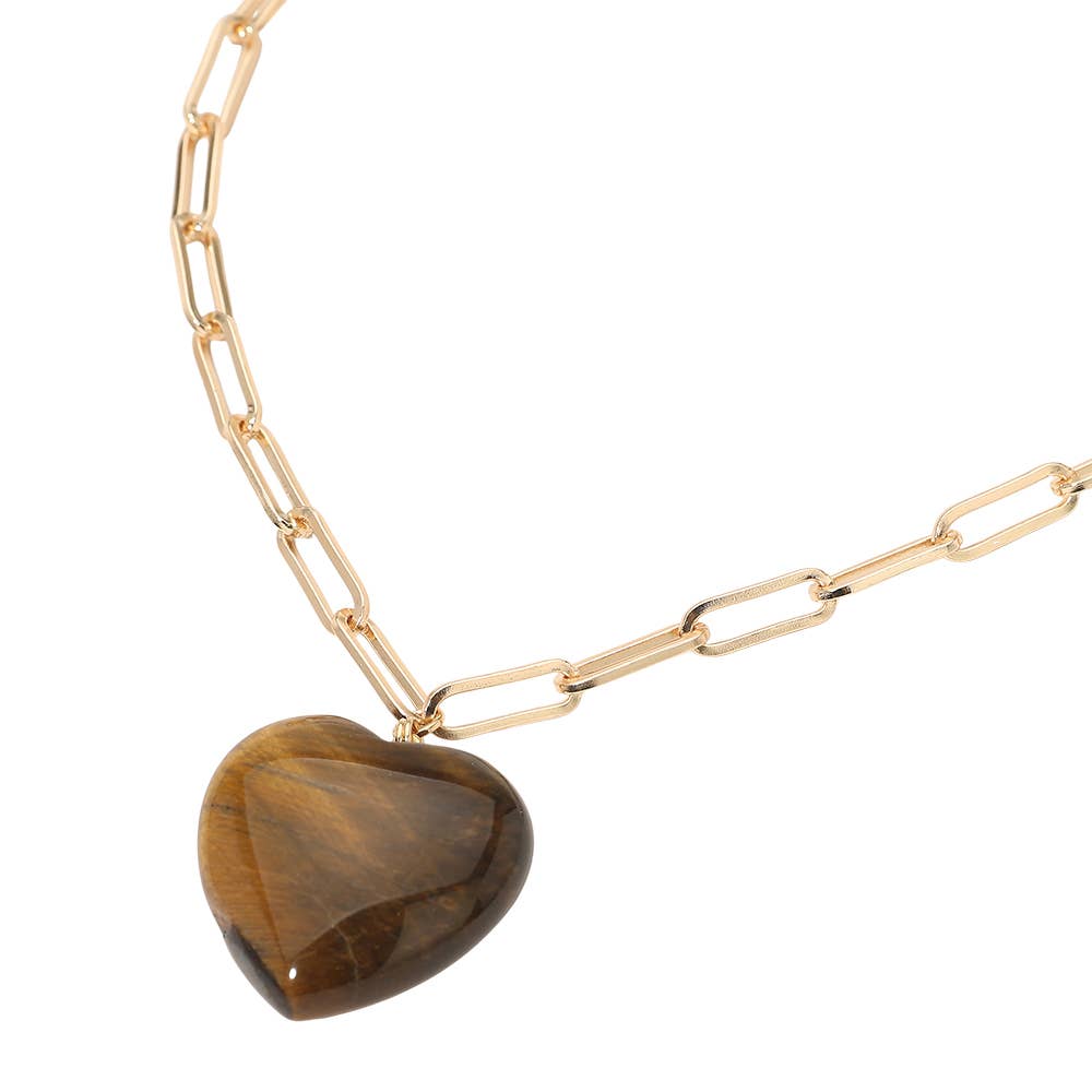 Resin Puffy Heart Pendant Paperclip Chain Necklace