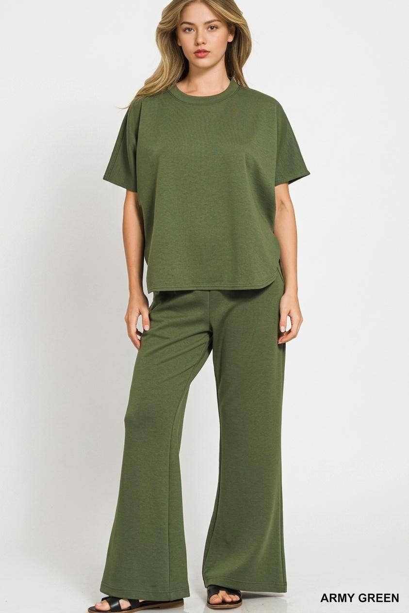 Scuba Curbed Hem Top & Pants Set - Zenana