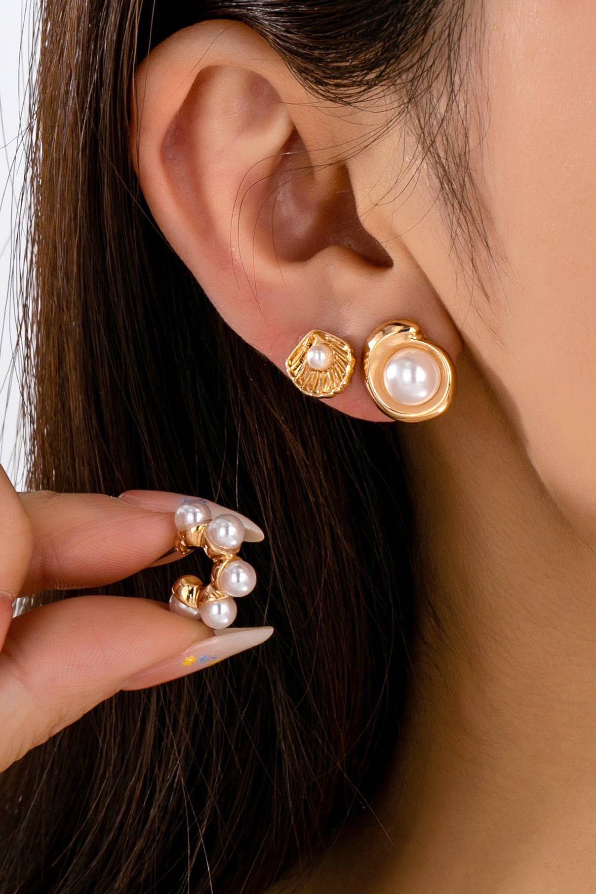 Shell Pearl Seashell Trio Earring Set | 80E62027