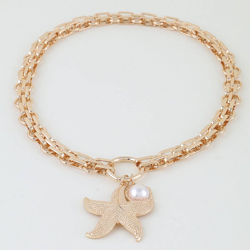 Hammered Starfish Pendant Toggle Chain Necklace