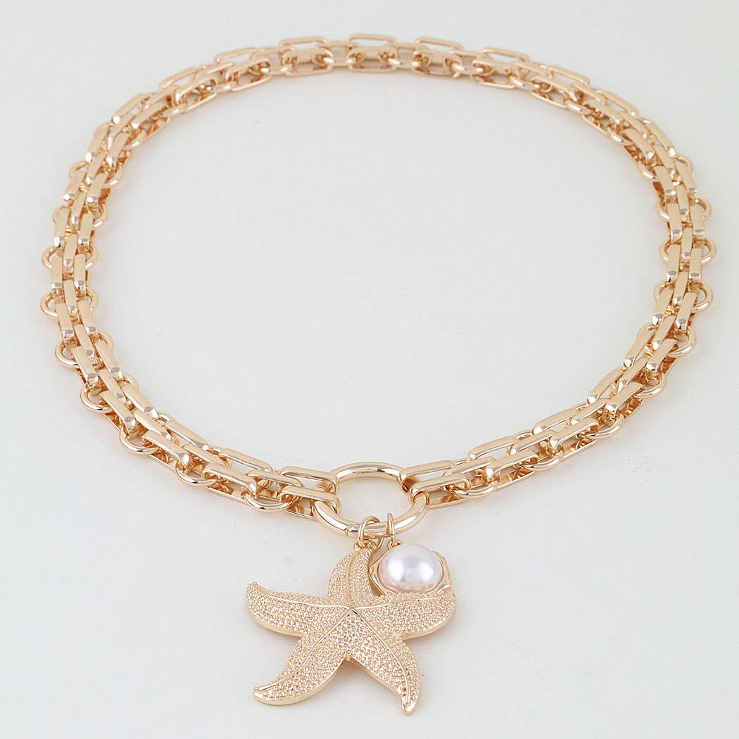 Hammered Starfish Pendant Toggle Chain Necklace