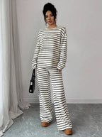 Striped Knit Jumpsuit Boutique Wide Leg Ribbed Loungewear