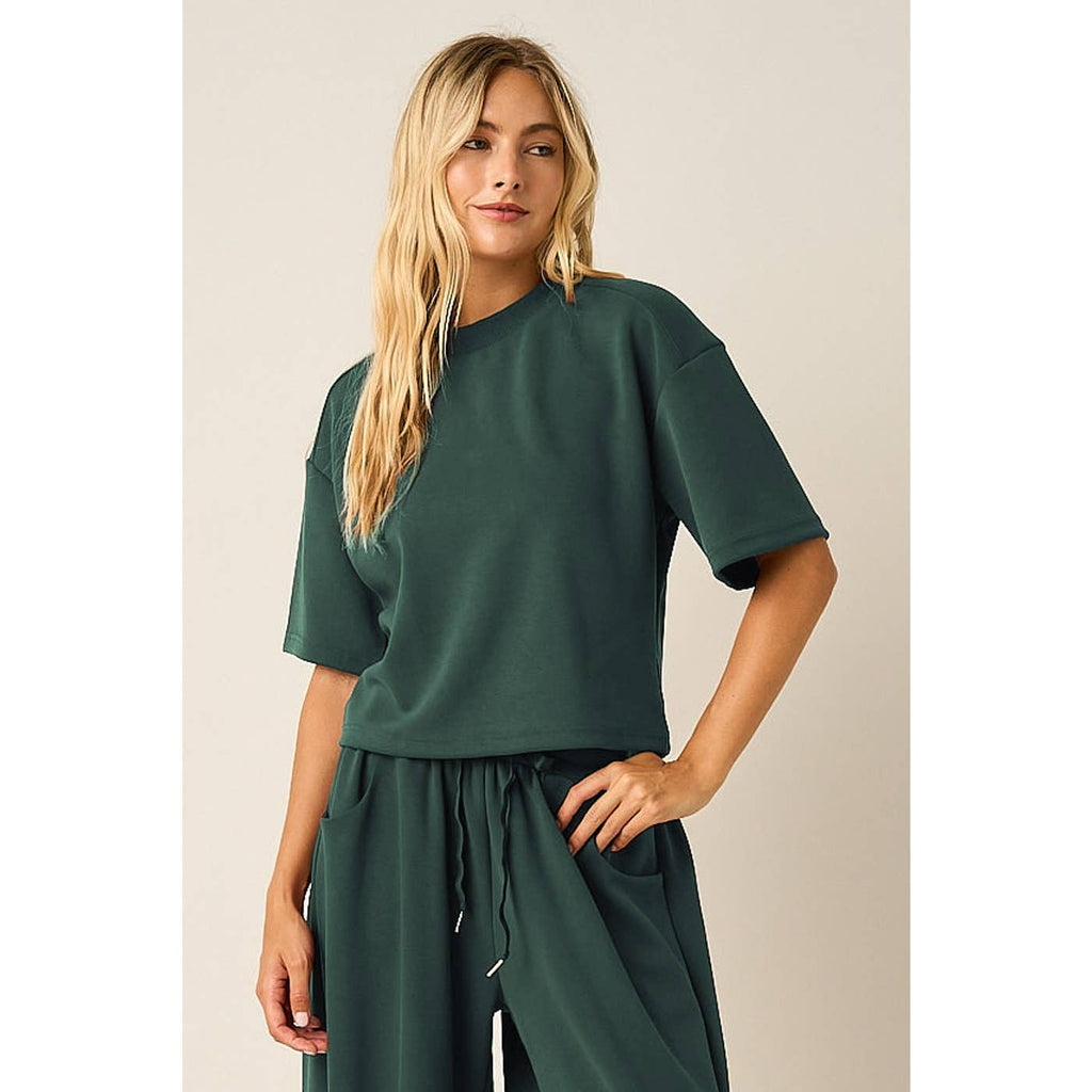 CLOUD KNIT SHORT SLEEVE BOXY CREW NECK TOP