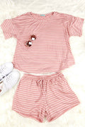 Rayon spandex stripe loose fit short and top set (P16433)
