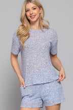 Short Sleeve Round Neck Floral Print Knit Top & Shorts Set