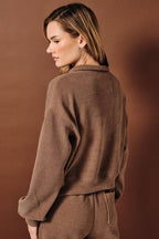 STAND COLLAR LONG SLEEVE PATCH POCKET HALF ZIP PULLOVER TOP