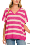 Wool Blend Stripe V-neck Boxy Sweater