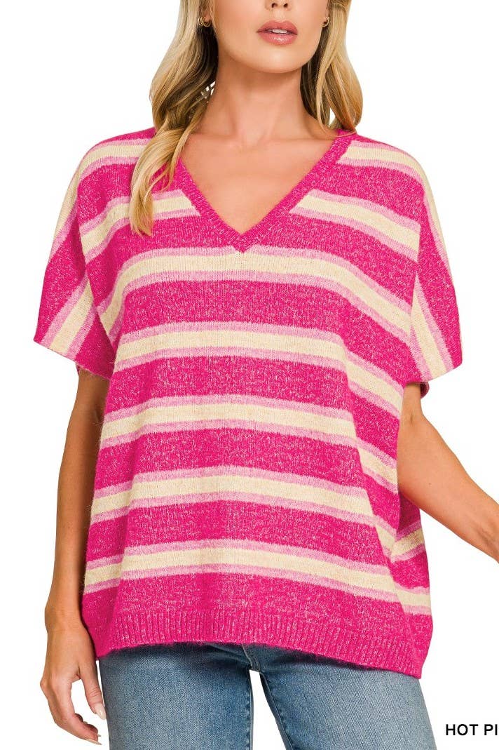 Wool Blend Stripe V-neck Boxy Sweater