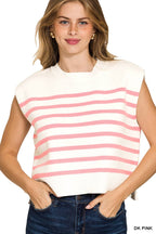 Oversized Crew Neck Stripe Sweater Vest