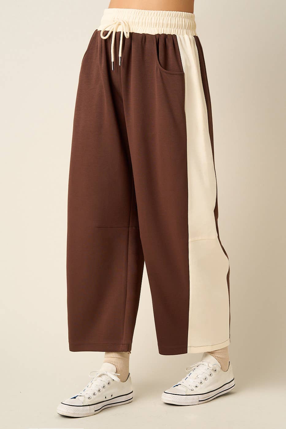 CLOUD KNIT CONTRAST STRIPE BARREL LEG LOUNGE PANTS